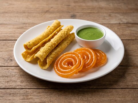 Traditional Gujarati Jalebi Fafda with Fresh Green Chutney
