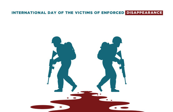 International Day of the Victims of Enforced Disappearance Concept Vector Graphic with Soldiers and Vanishing Person Silhouette