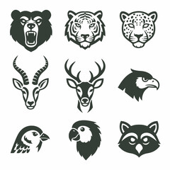 Obraz premium Collection of black and white animal head icons.