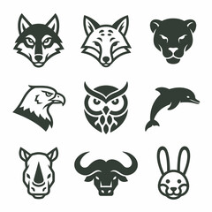 Obraz premium Collection of nine black and white animal-themed logo icons.