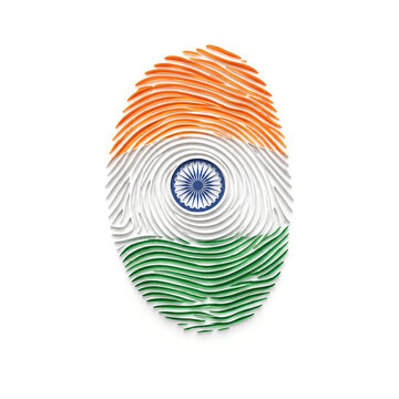 Human fingerprint patterned with indian national flag colors fingerprint identity biometric tricolor national patriotism individual security identification heritage
