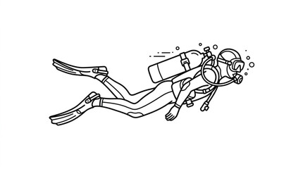 Scuba diver illustration with fins and air tank. © Kanasuv