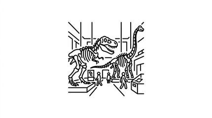 Skeletal Dinosaur Illustrations in Museum Setting. © Kanasuv