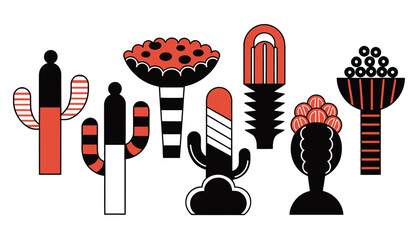 Abstract Geometric Cactus Collection, Desert Plants, Scandinavian Style Illustration © Xabiru