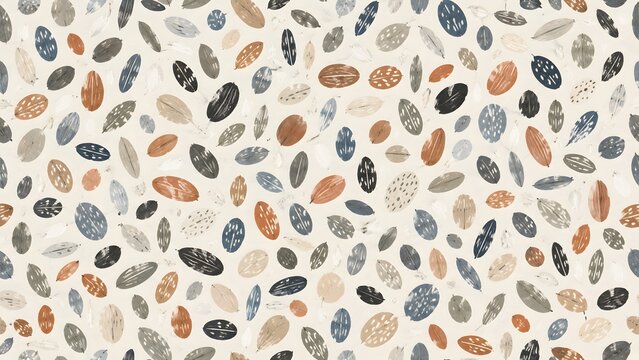 Seamless pattern with handdrawn stylized leaves in earthy tones on a light background