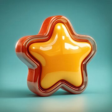 3d glossy yellow star icon on turquoise background with soft light and copy space for kids branding, app interface, web banner or playful advertising design.