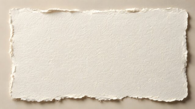 Blank handmade paper card with deckle edges on neutral background, textured cream cotton paper mockup