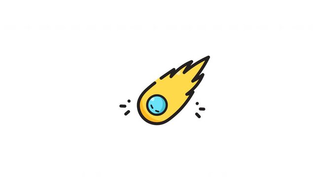 Glowing yellow comet tail with blue center in cartoon style. Perfect for celestial themed designs, space concepts, and futuristic illustrations.
