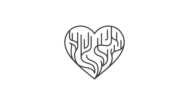 A minimalist heart icon featuring an intricate branching tree root pattern inside.