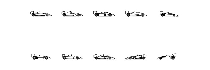 Fototapeta premium Race Cars in Black and White Illustration with Various Angles and Positions Featuring Vector, Sleek, Design with Automotive