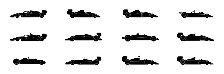 Fototapeta premium Race Cars in Black and White with Sleek Designs Arranged in a Grid Pattern Featuring Design, Vehicle, Racing with Automotive