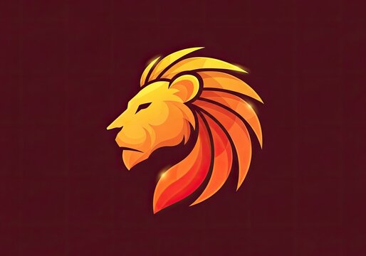 Stylized lion head profile logo in warm colors.