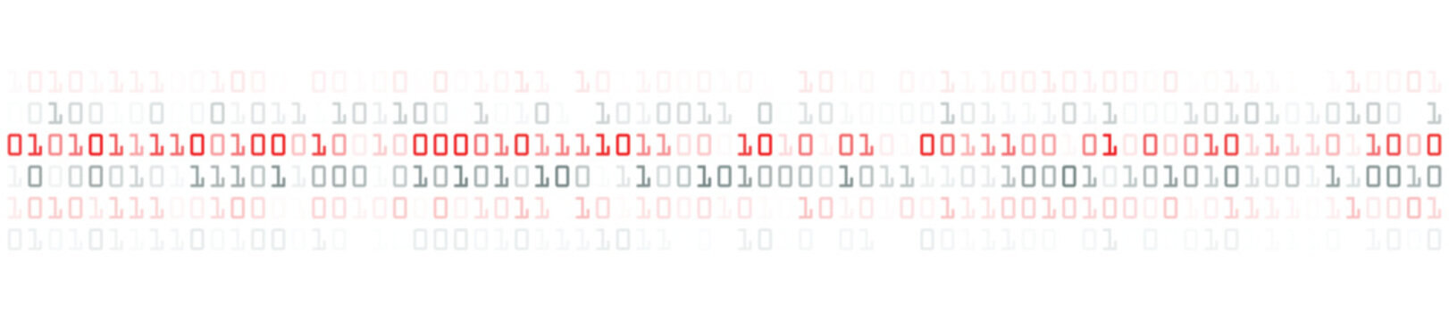 Digital binary code stream pattern with red and gray numbers for programming, IT development, network security