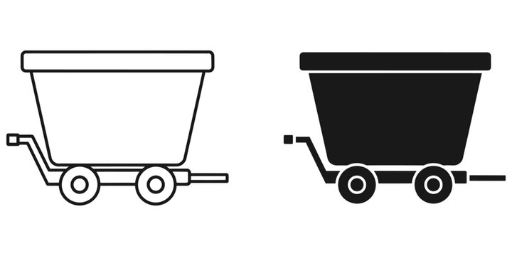 Mine cart icon with a simple outline and solid black silhouette on a white background