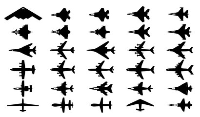 Fototapeta premium Professional Military Fighter Jet Top View Silhouette Vector Collection