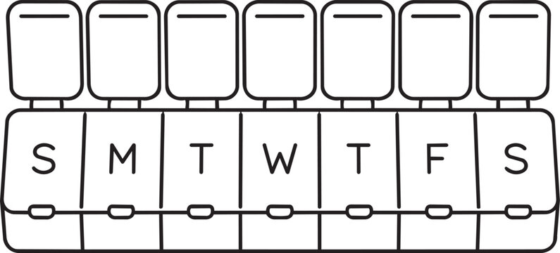 Simple black and white illustration of a weekly planner with days of the week from sunday to saturday