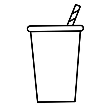 Soda cup with striped straw line art icon