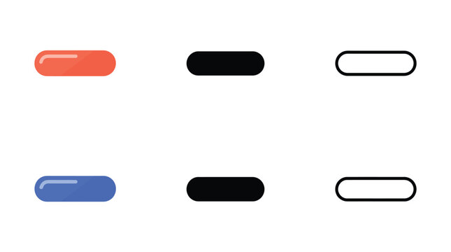 Set of simple pill capsule icons in flat color solid black and outline styles
