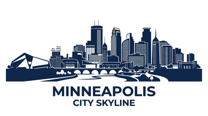 Obraz premium Minimalist vector illustration of the Minneapolis city skyline silhouette on a white background.