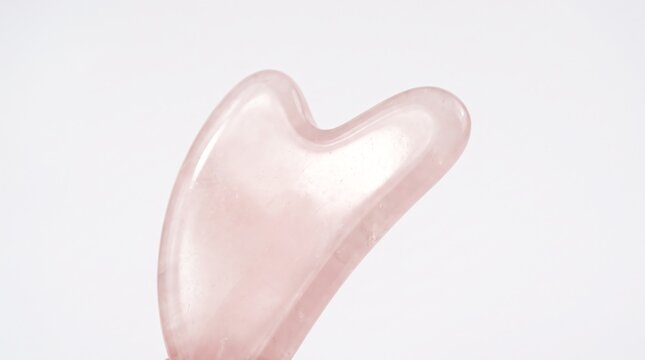 Pink Rose Quartz Gua Sha Tool for Facial Massage on White Background