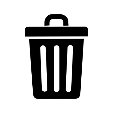 Minimalist black trash can icon with lid and handle