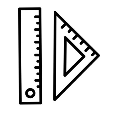 Ruler and triangle set square line icon for geometry or design