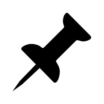Black pushpin silhouette icon for office and maps