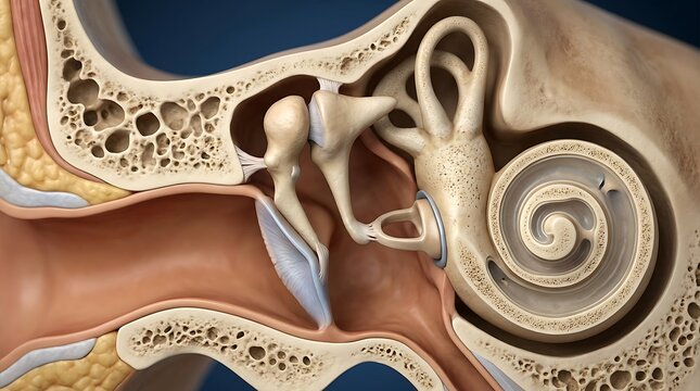 Detailed anatomical cross section of the human ear structure