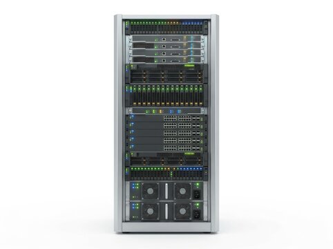 Edge computing server rack featuring led indicators in a modern cloud infrastructure setup