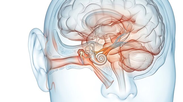 Anatomical cross section of the human ear and brain