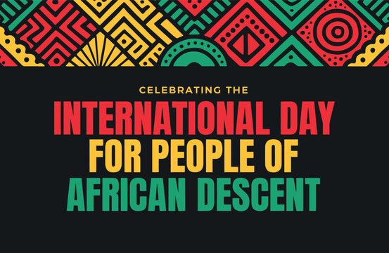 Celebrating International Day for People of African Descent Banner with Pan African Geometric Pattern Header