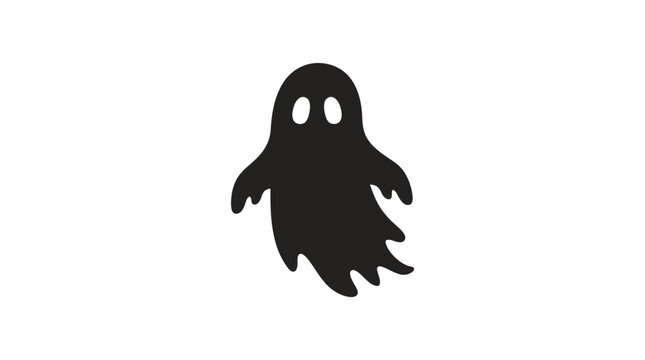Helloween Minimalist black ghost silhouette vector, spooky Halloween phantom icon, simple floating spirit character for holiday party invitations Vector