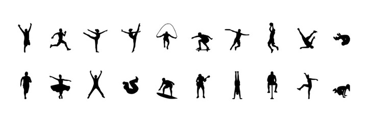Obraz premium Dancers Performing Various Dynamic Poses in Black Silhouette Style Featuring Dancer, Pose, Movement with Ballet and Dance