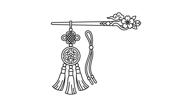 Traditional Chinese hair accessory with decorative knot and tassel.