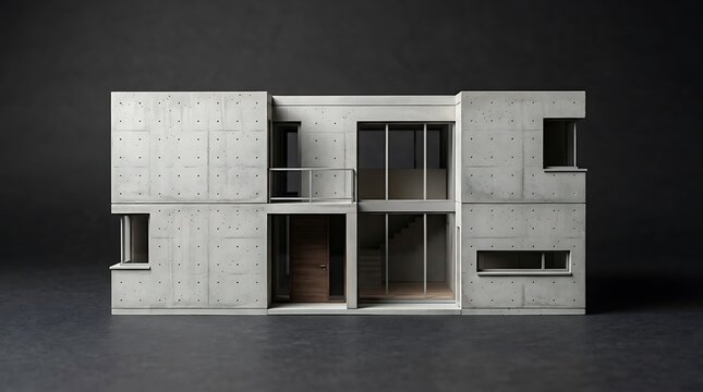 Modern minimalist concrete residential building facade.