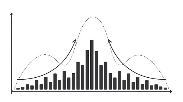 Normal distribution histogram with bell curve and statistical data analysis visualization illustration