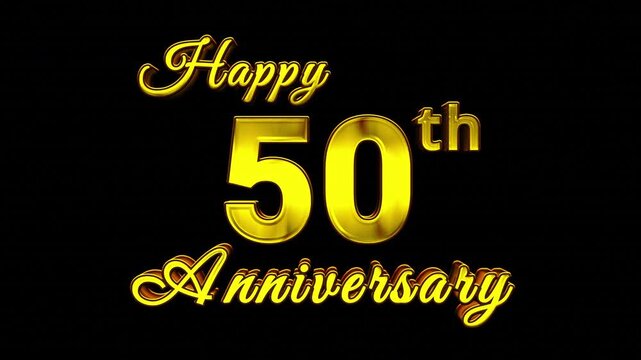 Happy 50th Anniversary gold text animation with an elegant metallic finish, creating a timeless celebration on black.