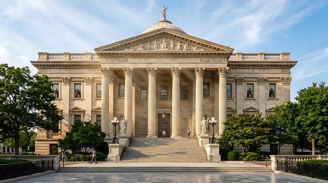 Neoclassical courthouse with grand columns and dome.