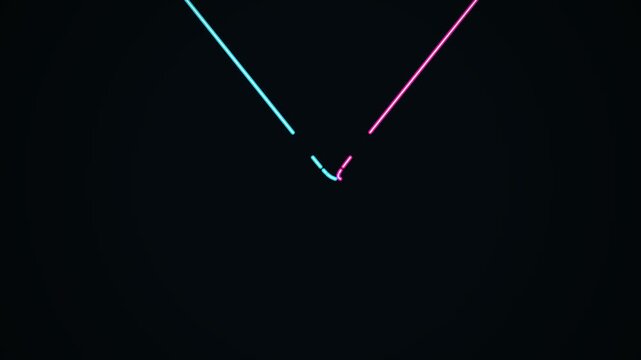 Abstract 3D animation of a particle accelerator colliding high energy subatomic matter in a glowing neon tunnel