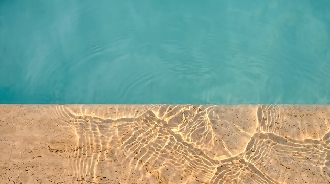 Vibrant blue swimming pool water, sunlit aqua surface with ripples, refreshing summer vacation background, tranquil poolside texture for travel and leisure designs