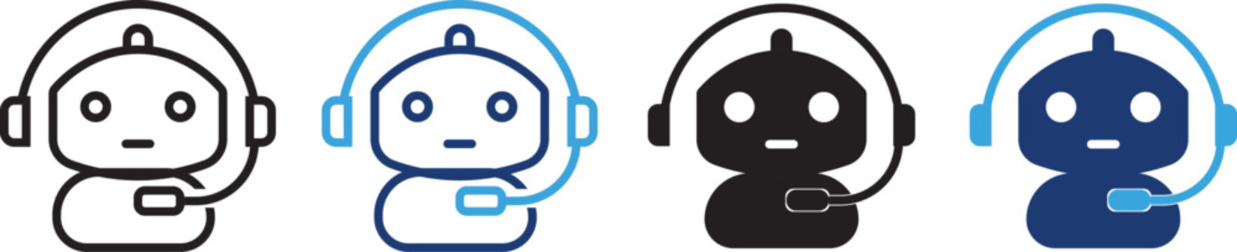 Chatbot assistant icon with headset. Customer support and service symbol. AI Chatbot Support Assistant Robot Headset Icon for Customer Service. Help, communication and call center concept representing