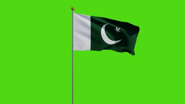Pakistan flag animation with green screen background 4k 3d waving flag footage with a pole