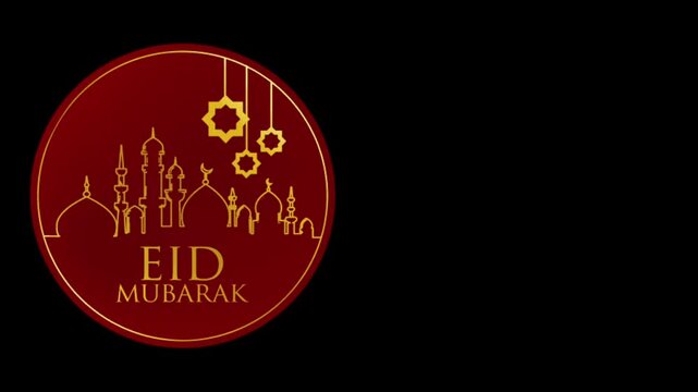 Eid celebration logo with mosque silhouette. Festive Islamic symbol for holidays and religious events.