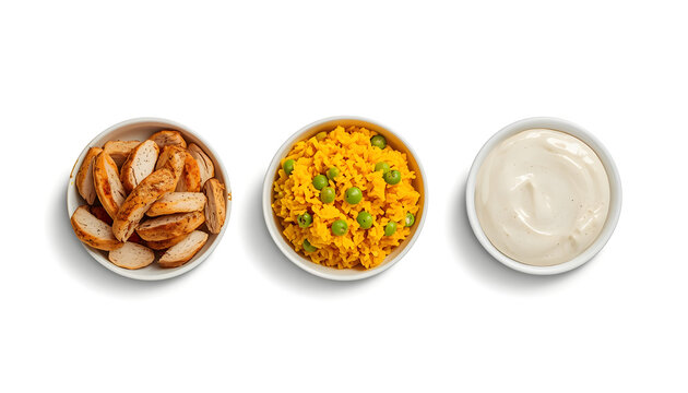 Three healthy meal prep bowls with balanced ingredients. Nutritious portioned dishes for diet, fitness, or weight loss programs.