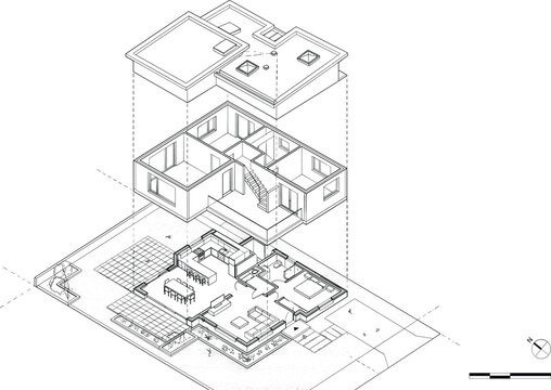 Exploded Isometric Residential House Floor Plan with Architectural Building Layers and Structural Blueprint Vector Illustration for Construction