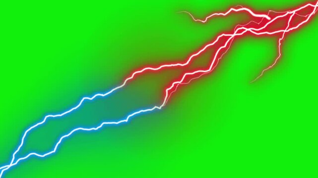 Close-up of colorful lightning bolts against a vibrant green background. Dynamic electrical storm imagery for energy, power, or weather themes.