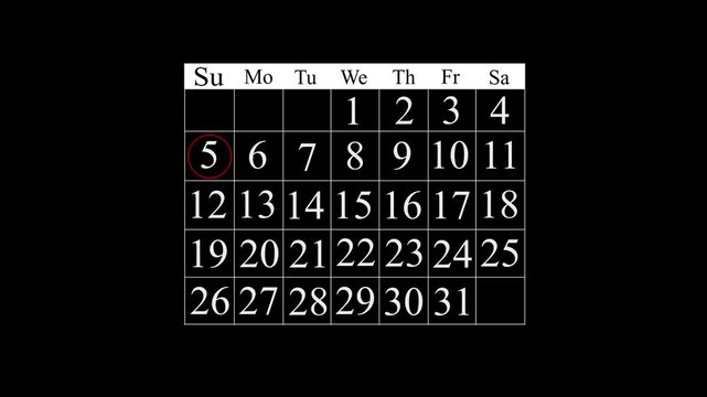 Business manages time for effective work. The 5 th day Highlight by a red circle appointment reminders and meeting agenda on the calendar Time management concept 4k video.