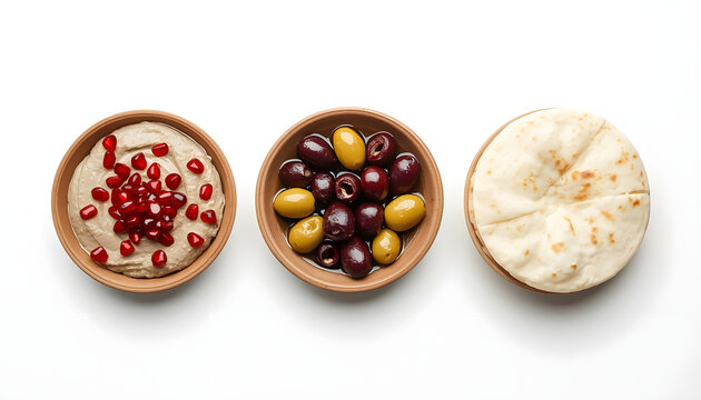 Three ceramic dessert plates with fresh fruit toppings. Artisanal pastries garnished with berries, banana, and figs for gourmet presentation.