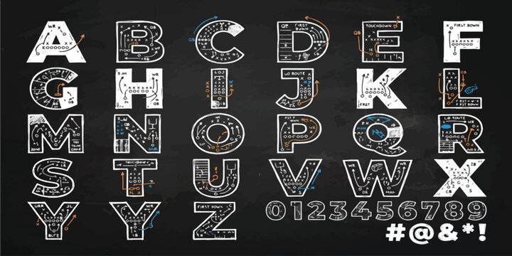 Chalkboard alphabet letters with technical architecture blueprints alphabet architecture blueprints chalkboard technical engineering typography