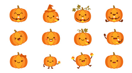 Obraz premium Simple cute pumpkin face stickers collection.